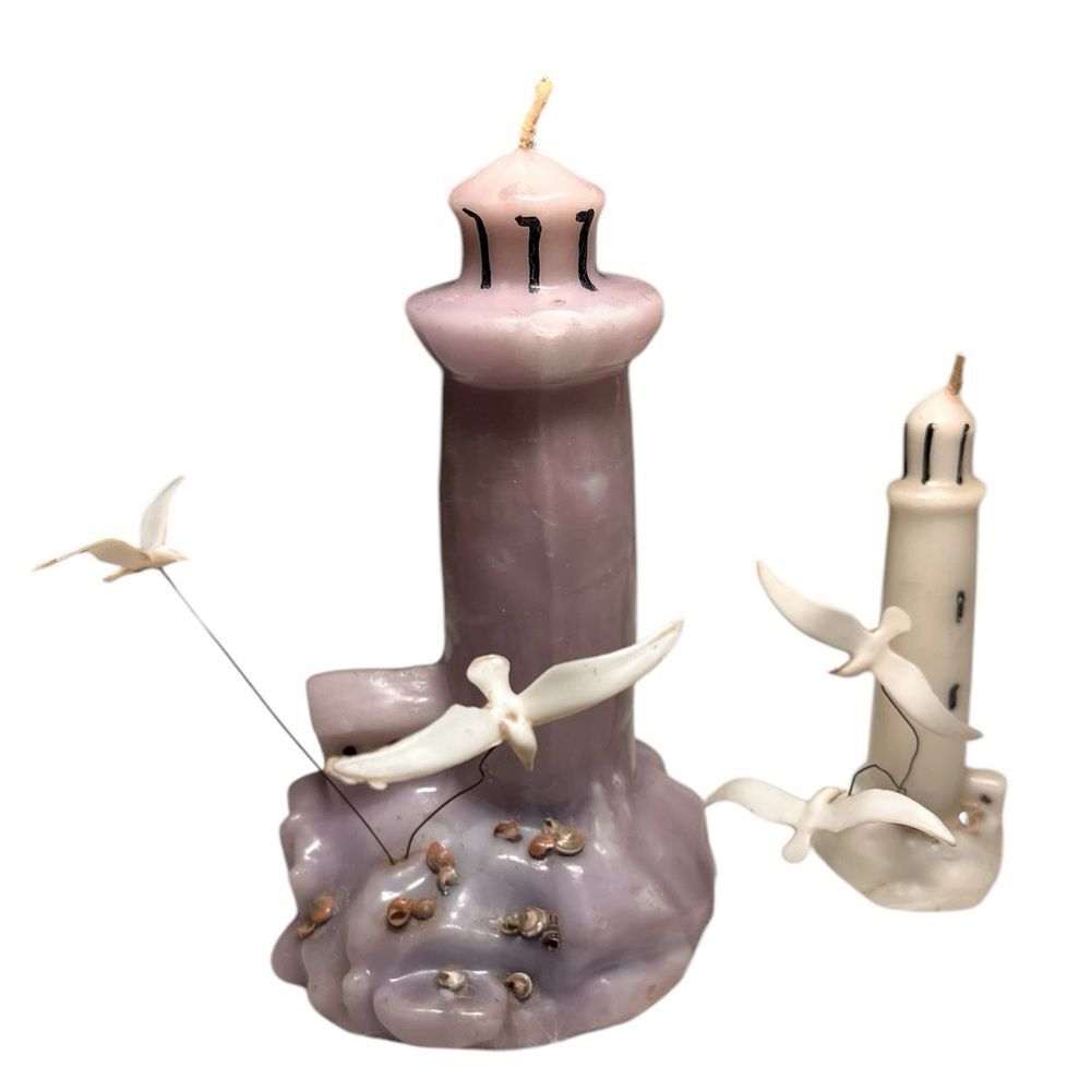 Candleworks Lighthouse Candles with Seagulls Seashells Handmade Paul Hoge